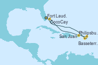 Visitando Fort Lauderdale (Florida/EEUU), Basseterre (Antillas), Philipsburg (St. Maarten), San Juan (Puerto Rico), CocoCay (Bahamas), Fort Lauderdale (Florida/EEUU)