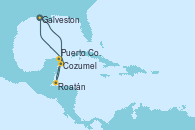 Visitando Galveston (Texas), Cozumel (México), Puerto Costa Maya (México), Roatán (Honduras), Galveston (Texas)