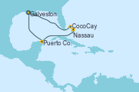 Visitando Galveston (Texas), CocoCay (Bahamas), Nassau (Bahamas), Puerto Costa Maya (México), Galveston (Texas)