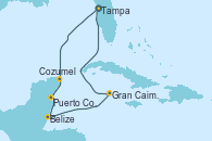 Visitando Tampa (Florida), Cozumel (México), Puerto Costa Maya (México), Belize (Caribe), Gran Caimán (Islas Caimán), Tampa (Florida)