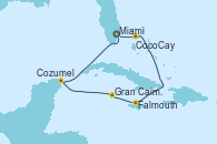 Visitando Miami (Florida/EEUU), CocoCay (Bahamas), Falmouth (Jamaica), Gran Caimán (Islas Caimán), Cozumel (México), Miami (Florida/EEUU)