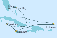 Visitando Miami (Florida/EEUU), CocoCay (Bahamas), Gran Caimán (Islas Caimán), Falmouth (Jamaica), Labadee (Haiti), Miami (Florida/EEUU)