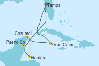 Visitando Tampa (Florida), Gran Caimán (Islas Caimán), Cozumel (México), Roatán (Honduras), Puerto Costa Maya (México), Tampa (Florida)