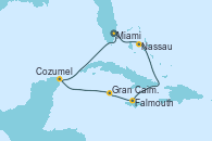 Visitando Miami (Florida/EEUU), Nassau (Bahamas), Falmouth (Jamaica), Gran Caimán (Islas Caimán), Cozumel (México), Miami (Florida/EEUU) Visitando Miami (Florida/EEUU), Nassau (Bahamas), Falmouth (Jamaica), Gran Caimán (Islas Caimán), Cozumel (México), Miami (Florida/EEUU)