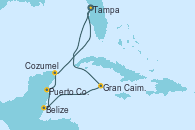 Visitando Tampa (Florida), Gran Caimán (Islas Caimán), Belize (Caribe), Puerto Costa Maya (México), Cozumel (México), Tampa (Florida)