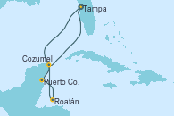 Visitando Tampa (Florida), Puerto Costa Maya (México), Roatán (Honduras), Cozumel (México), Tampa (Florida)