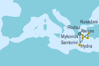Visitando Atenas (Grecia), Mykonos (Grecia), Rodas (Grecia), Kusadasi (Efeso/Turquía), Santorini (Grecia), Hydra (Grecia), Atenas (Grecia)