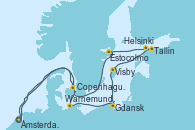 Visitando Ámsterdam (Holanda), Warnemunde (Alemania), Gdansk (Polonia), Visby (Suecia), Tallin (Estonia), Helsinki (Finlandia), Estocolmo (Suecia), Copenhague (Dinamarca), Ámsterdam (Holanda)