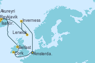 Visitando Ámsterdam (Holanda), Cork (Irlanda), Belfast (Irlanda), Reykjavik (Islandia), Reykjavik (Islandia), Ísafjörður (Islandia), Akureyri (Islandia), Lerwick (Escocia), Inverness (Escocia), Ámsterdam (Holanda)