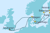 Visitando Southampton (Inglaterra), Copenhague (Dinamarca), Copenhague (Dinamarca), Estocolmo (Suecia), Helsinki (Finlandia), Tallin (Estonia), Skagen (Dinamarca), Southampton (Inglaterra)