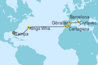 Visitando Tampa (Florida), Kings Wharf (Bermudas), Gibraltar (Inglaterra), Cartagena (Murcia), Barcelona, Civitavecchia (Roma)