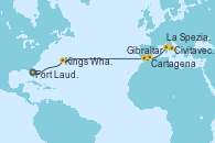Visitando Fort Lauderdale (Florida/EEUU), Kings Wharf (Bermudas), Gibraltar (Inglaterra), Cartagena (Murcia), La Spezia, Florencia y Pisa (Italia), Civitavecchia (Roma)