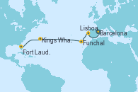 Visitando Barcelona, Lisboa (Portugal), Funchal (Madeira), Kings Wharf (Bermudas), Fort Lauderdale (Florida/EEUU)