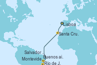 Visitando Lisboa (Portugal), Santa Cruz de Tenerife (España), Salvador de Bahía (Brasil), Río de Janeiro (Brasil), Montevideo (Uruguay), Buenos aires