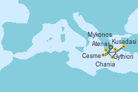 Visitando Atenas (Grecia), Gythion (Grecia), Chania (Creta/Grecia), Mykonos (Grecia), Kusadasi (Efeso/Turquía), Cesme (Turquía), Atenas (Grecia)