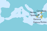 Visitando Atenas (Grecia), Canakkale (Turquía), Esmirna (Turquía), Patmos (Grecia), Rodas (Grecia), Spetses (Grecia), Atenas (Grecia)