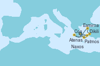 Visitando Atenas (Grecia), Naxos (Grecia), Esmirna (Turquía), Dikili (Turquía), Cos (Grecia), Patmos (Grecia), Atenas (Grecia)