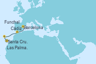 Visitando Santa Cruz de Tenerife (España), Las Palmas de Gran Canaria (España), Funchal (Madeira), Cádiz (España), Barcelona