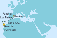 Visitando Arrecife (Lanzarote/España), Fuerteventura (Canarias/España), Santa Cruz de Tenerife (España), Las Palmas de Gran Canaria (España), Funchal (Madeira), Barcelona