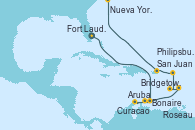 Visitando Fort Lauderdale (Florida/EEUU), Bonaire (Países Bajos), Aruba (Antillas), Curacao (Antillas), Bridgetown (Barbados), Roseau (Dominica), Philipsburg (St. Maarten), San Juan (Puerto Rico), Nueva York (Estados Unidos)