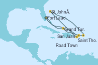 Visitando Fort Lauderdale (Florida/EEUU), Saint Thomas (Islas Vírgenes), St. John´s (Antigua y Barbuda), Road Town (Isla Tórtola/Islas Vírgenes), San Juan (Puerto Rico), Grand Turks(Turks & Caicos), Fort Lauderdale (Florida/EEUU)