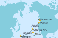 Visitando Vancouver (Canadá), Victoria (Canadá), Astoria  (Oregón), Hilo (Hawai), Kailua Kona (Hawai/EEUU), CRUISE NAPALI COAST, AT SEA, Honolulu (Hawai), Honolulu (Hawai)