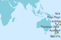 Visitando Auckland (Nueva Zelanda), Bay of Islands (Nueva Zelanda), Suva (Fiyi), Lautoka (Fiyi), Apia (Samoa), Pago Pago (Samoa), Tauranga (Nueva Zelanda), Auckland (Nueva Zelanda)