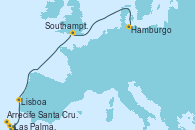 Visitando Las Palmas de Gran Canaria (España), Arrecife (Lanzarote/España), Santa Cruz de Tenerife (España), Lisboa (Portugal), Southampton (Inglaterra), Hamburgo (Alemania)