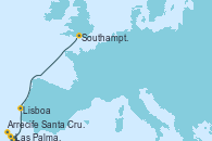 Visitando Las Palmas de Gran Canaria (España), Arrecife (Lanzarote/España), Santa Cruz de Tenerife (España), Lisboa (Portugal), Southampton (Inglaterra)