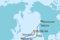 Visitando Vancouver (Canadá), Astoria  (Oregón), Hilo (Hawai), Hilo (Hawai), Kailua Kona (Hawai/EEUU), Kailua Kona (Hawai/EEUU), CRUISE NAPALI COAST, AT SEA, Honolulu (Hawai)