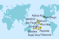 Visitando San Diego (California/EEUU), Kailua Kona (Hawai/EEUU), Kahului (Hawai/EEUU), Honolulu (Hawái), Honolulu (Hawái), Port Allen, Kauai, Hawaiian, Isla Fanning (Tabuaeran/Australia), Raiatea (Polinesia Francesa), Raiatea (Polinesia Francesa), Papeete (Tahití), Papeete (Tahití), BAHIA D' OPUNOHA, MOOREA, BAHIA D' OPUNOHA, MOOREA, Fakarava (Polinesia Francesa), Nuku Hiva (Polinesia Francesa), San Diego (California/EEUU)