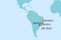 Visitando Santos (Brasil), Buzios (Brasil), Salvador de Bahía (Brasil), Isla Grande (Brasil), Santos (Brasil)