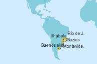 Visitando Montevideo (Uruguay), Río de Janeiro (Brasil), Río de Janeiro (Brasil), Buzios (Brasil), Ilhabela (Brasil), Buenos aires, Montevideo (Uruguay)