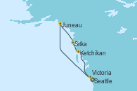 Visitando Seattle (Washington/EEUU), Juneau (Alaska), Sitka (Alaska), Ketchikan (Alaska), Victoria (Canadá), Seattle (Washington/EEUU)