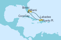 Visitando Miami (Florida/EEUU), Bimini (Bahamas), CocoCay (Bahamas), Puerto Plata, Republica Dominicana, Labadee (Haiti), Miami (Florida/EEUU)