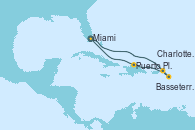 Visitando Miami (Florida/EEUU), Basseterre (Antillas), Charlotte Amalie (St. Thomas), Puerto Plata, Republica Dominicana, Miami (Florida/EEUU)