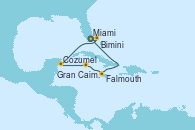 Visitando Miami (Florida/EEUU), Bimini (Bahamas), Cozumel (México), Gran Caimán (Islas Caimán), Falmouth (Jamaica), Miami (Florida/EEUU)