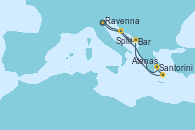 Visitando Ravenna (Italia), Santorini (Grecia), Atenas (Grecia), Bar ( Montenegro), Split (Croacia), Ravenna (Italia)