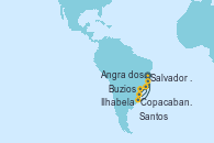 Visitando Salvador de Bahía (Brasil), Copacabana (Brasil), Copacabana (Brasil), Buzios (Brasil), Angra dos Reis (Brasil), Ilhabela (Brasil), Santos (Brasil), Buzios (Brasil), Salvador de Bahía (Brasil)