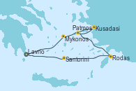 Visitando Lavrio (Grecia)Mykonos (Grecia), Kusadasi (Efeso/Turquía), Patmos (Grecia), Rodas (Grecia), Santorini (Grecia), Lavrio (Grecia)