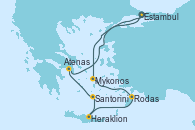 Visitando Estambul (Turquía), Mykonos (Grecia), Rodas (Grecia), Heraklion (Creta), Santorini (Grecia), Atenas (Grecia), Estambul (Turquía)