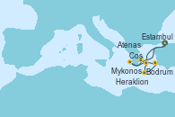 Visitando Estambul (Turquía), Mykonos (Grecia), Heraklion (Creta), Bodrum (Turquia), Cos (Grecia), Atenas (Grecia), Estambul (Turquía)