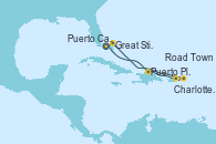 Visitando Puerto Cañaveral (Florida), Puerto Plata, Republica Dominicana, Charlotte Amalie (St. Thomas), Road Town (Isla Tórtola/Islas Vírgenes), Great Stirrup Cay (Bahamas), Puerto Cañaveral (Florida)