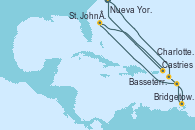 Visitando Nueva York (Estados Unidos), Basseterre (Antillas), Bridgetown (Barbados), Castries (Santa Lucía/Caribe), St. John´s (Antigua y Barbuda), Charlotte Amalie (St. Thomas), Nueva York (Estados Unidos)