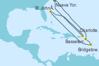 Visitando Nueva York (Estados Unidos), Basseterre (Antillas), Bridgetown (Barbados), St. John´s (Antigua y Barbuda), Charlotte Amalie (St. Thomas), Nueva York (Estados Unidos)