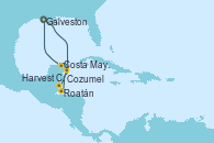 Visitando Galveston (Texas), Cozumel (México), Harvest Caye (Belize), Roatán (Honduras), Costa Maya (México), Galveston (Texas)