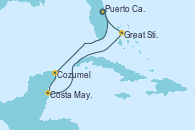 Visitando Puerto Cañaveral (Florida), Cozumel (México), Costa Maya (México), Great Stirrup Cay (Bahamas), Puerto Cañaveral (Florida)