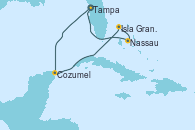 Visitando Tampa (Florida), Cozumel (México), Isla Gran Bahama (Florida/EEUU), Nassau (Bahamas), Tampa (Florida)