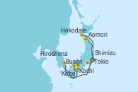 Visitando Tokio (Japón), Shimizu (Japón), Kobe (Japón), Kobe (Japón), Kochi (Japón), Hiroshima (Japón), Busán (Corea del Sur), Aomori (Japón), Hakodate (Japón), Tokio (Japón)