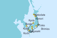 Visitando Tokio (Japón), Hakodate (Japón), Aomori (Japón), Busán (Corea del Sur), Nagasaki (Japón), Kochi (Japón), Kyoto (Japón), Kyoto (Japón), Kobe (Japón), Shimizu (Japón), Tokio (Japón)
